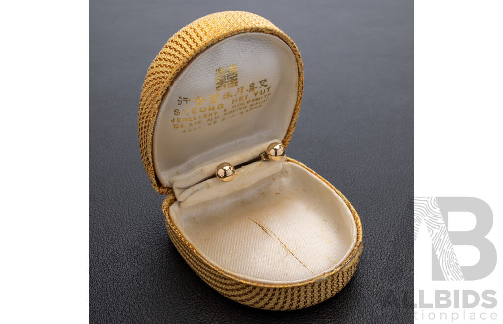 9ct Euro Ball Stud Earrings, 5.9mm, Vintage, 0.38 Grams