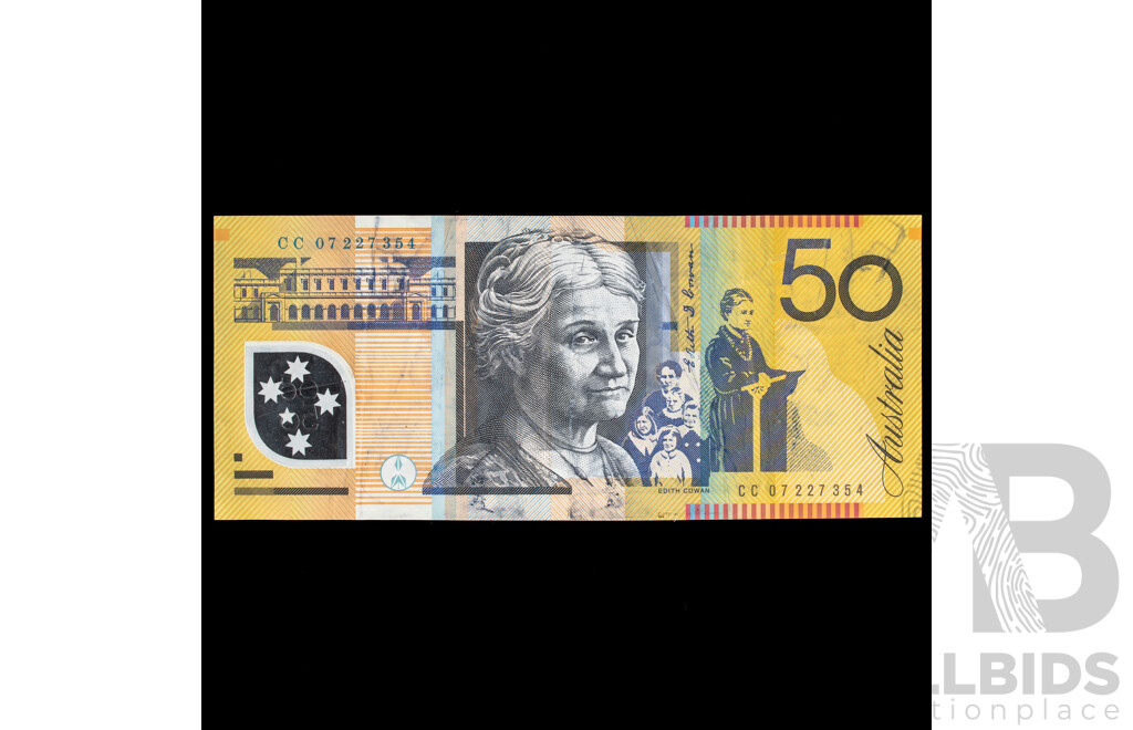 Australian 2007 Fifty Dollar Error Note, Colour Pigment Lines Through David Unaipon
