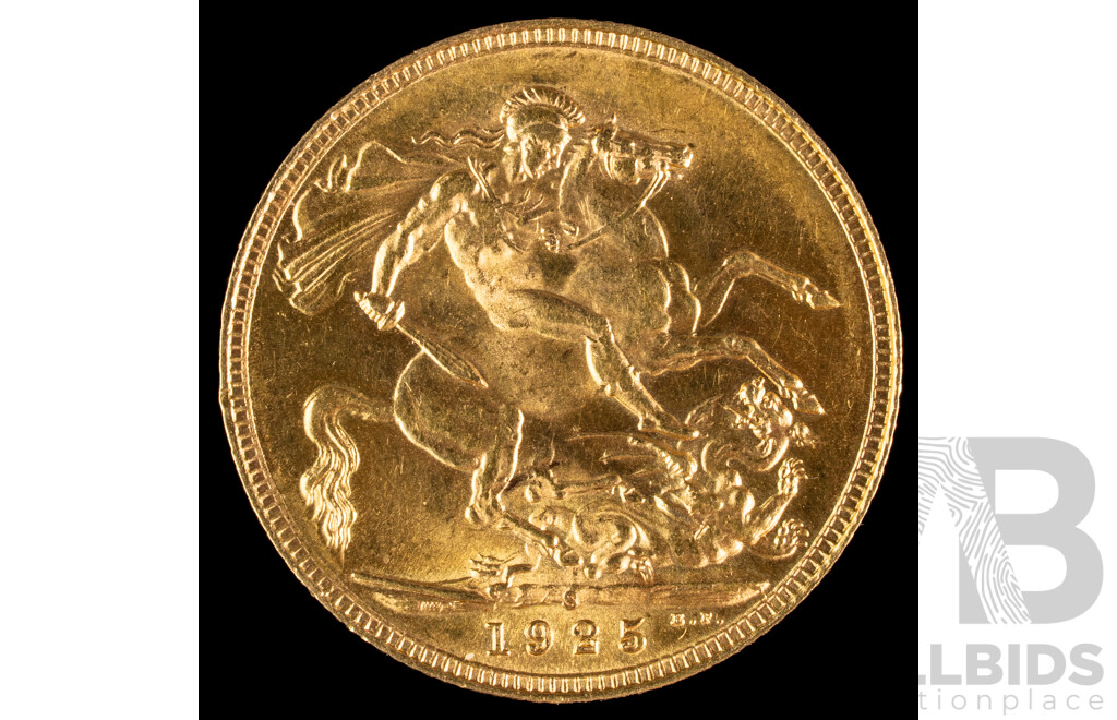 Australian 1925 KGV Gold Sovereign, Sydney Mint .917