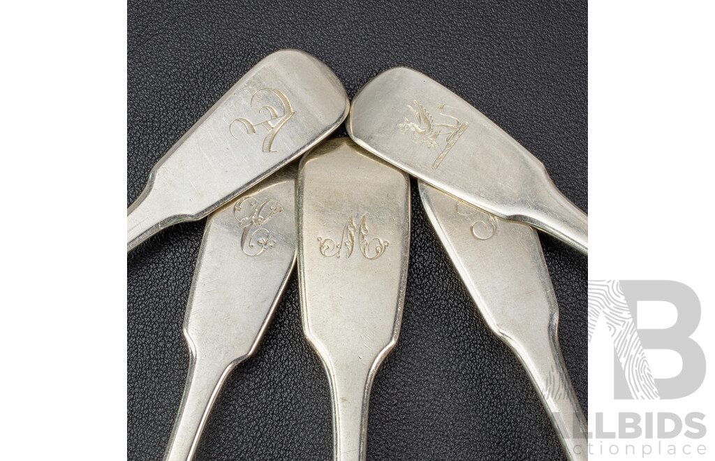 Twelve Antique Sterling Silver Table Spoons, London and Edinburgh, Weight 518 Grams