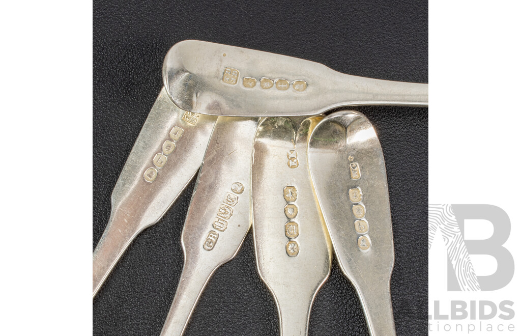 Twelve Antique Sterling Silver Table Spoons, London and Edinburgh, Weight 518 Grams