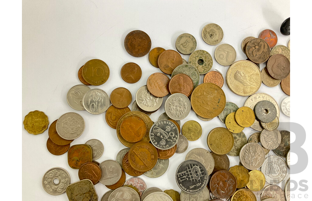 Collection of Antique and Vintage International Coins Including France, Malaysia, Hong Kong, Croatia, Borneo, New Caledonia, Germany, India, New Zealand - Approximately 860 Grams