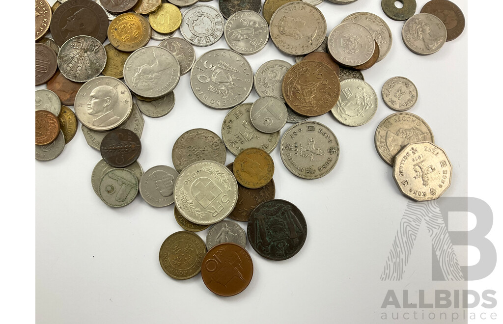 Collection of Antique and Vintage International Coins Including France, Malaysia, Hong Kong, Croatia, Borneo, New Caledonia, Germany, India, New Zealand - Approximately 860 Grams