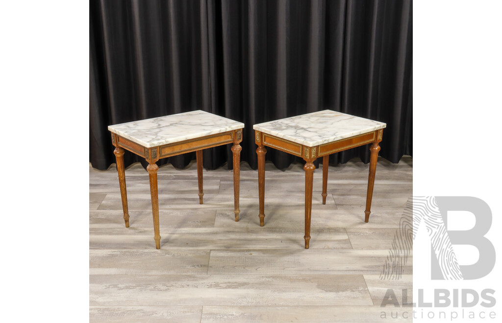 Pair of French Style Marble Top Side Tables