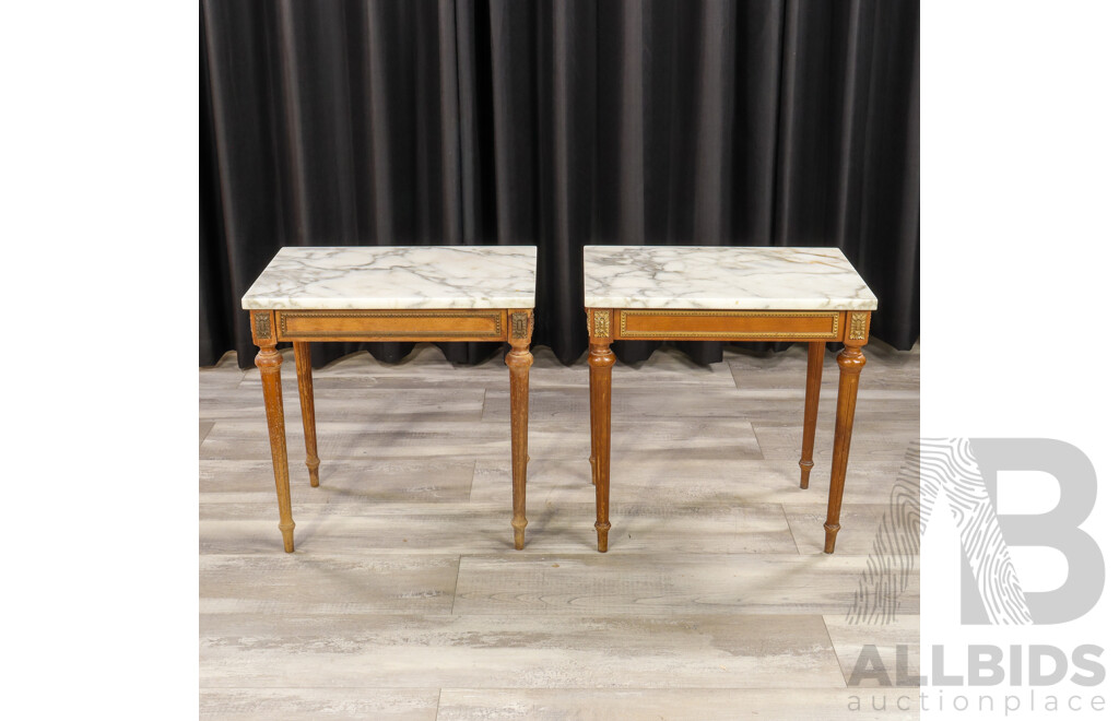 Pair of French Style Marble Top Side Tables