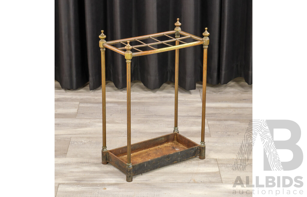 Victorian Brass Umbrella Stand with Cast Iron Base