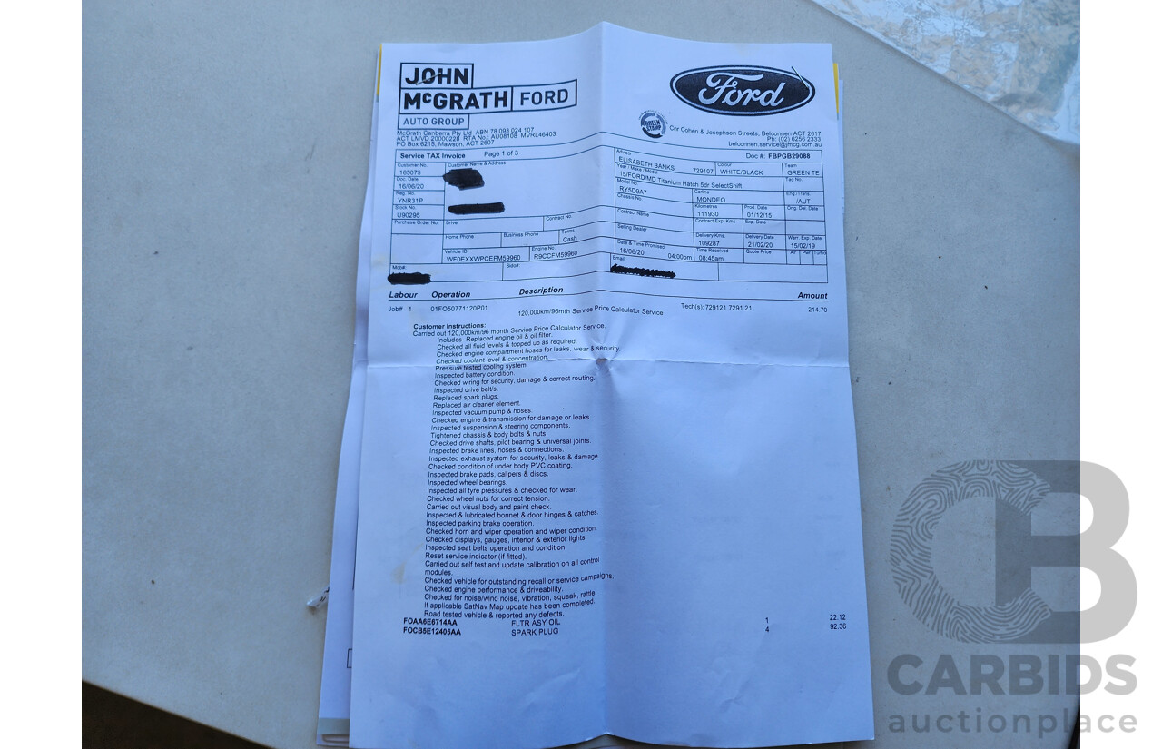 1/2016 Ford Mondeo Titanium MD 5d Hatchback White 2.0L