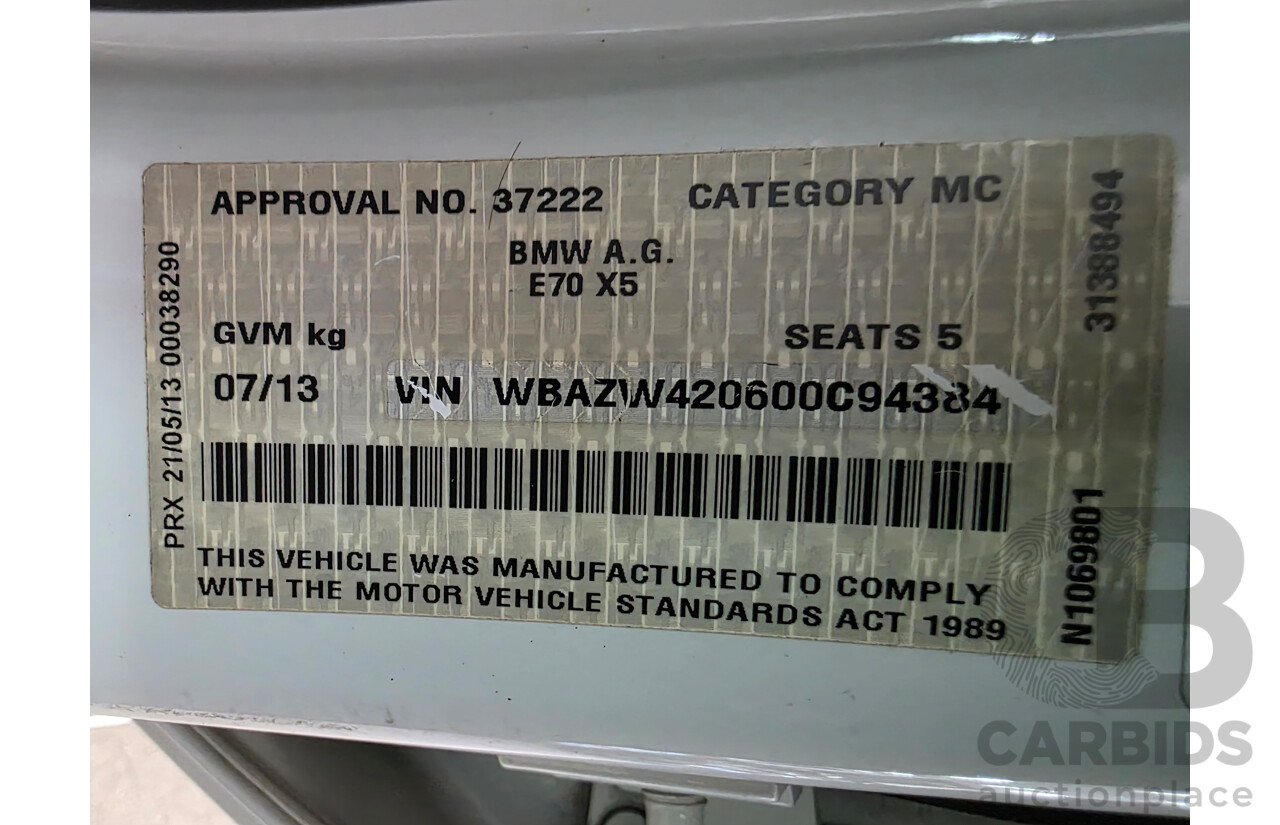 07/2013 Bmw X5 xDrive30d M-sport (4x4) E70 MY12 UPGRADE 4D Wagon White Turbo Diesel 3.0L