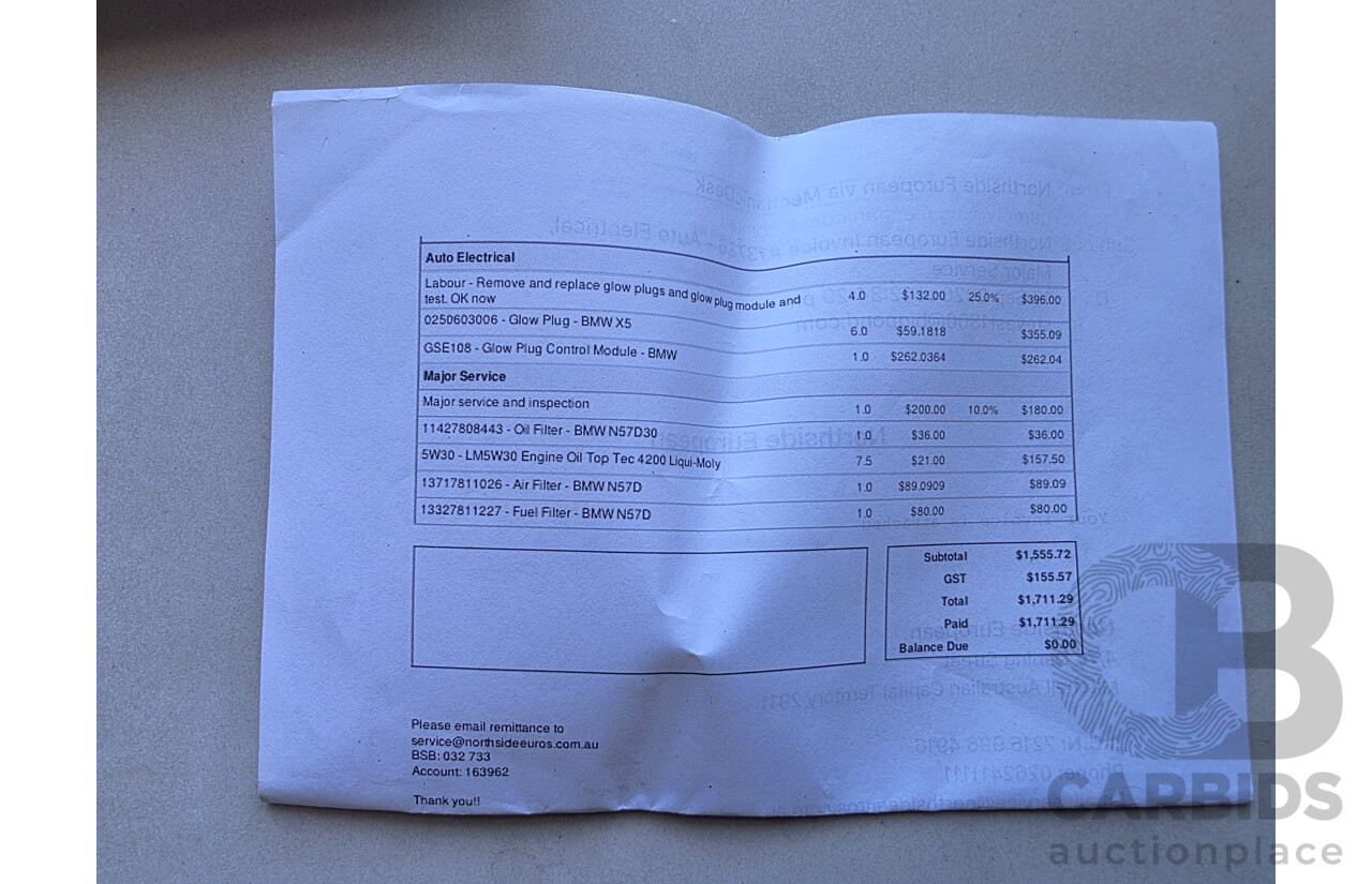 07/2013 Bmw X5 xDrive30d M-sport (4x4) E70 MY12 UPGRADE 4D Wagon White Turbo Diesel 3.0L