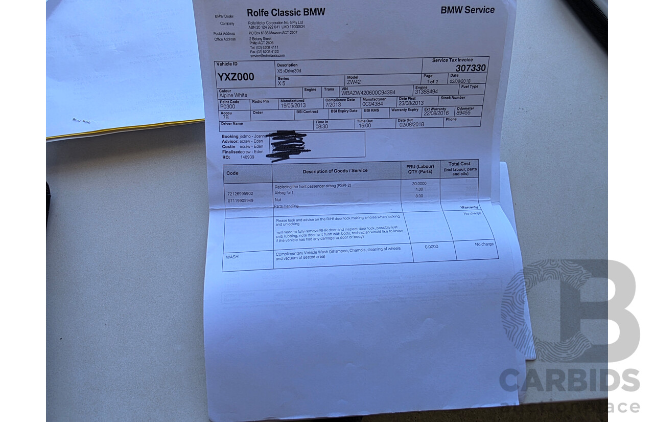 07/2013 Bmw X5 xDrive30d M-sport (4x4) E70 MY12 UPGRADE 4D Wagon White Turbo Diesel 3.0L