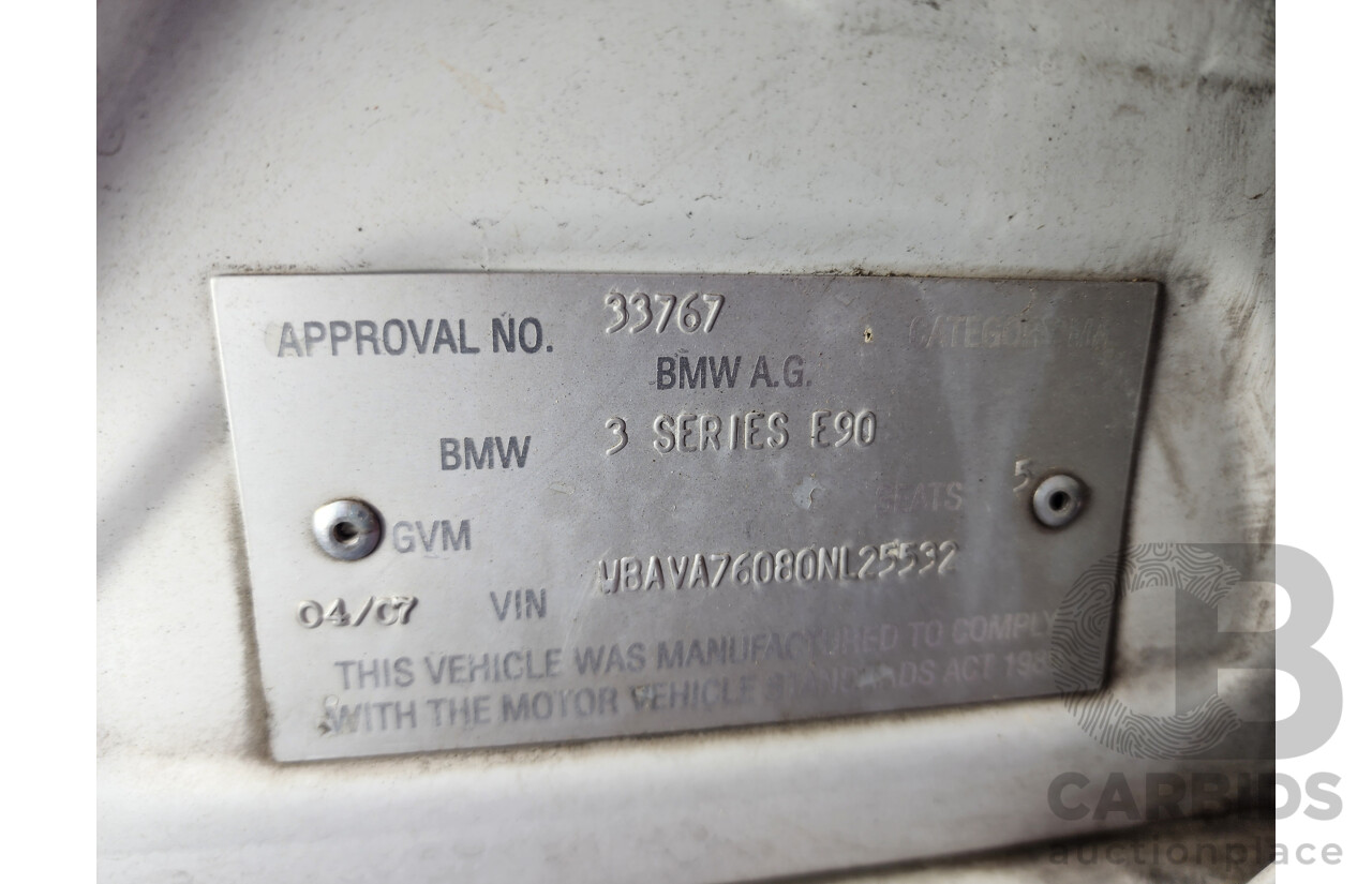 4/2007 Bmw 3 20i E90 4d Sedan White 2.0L