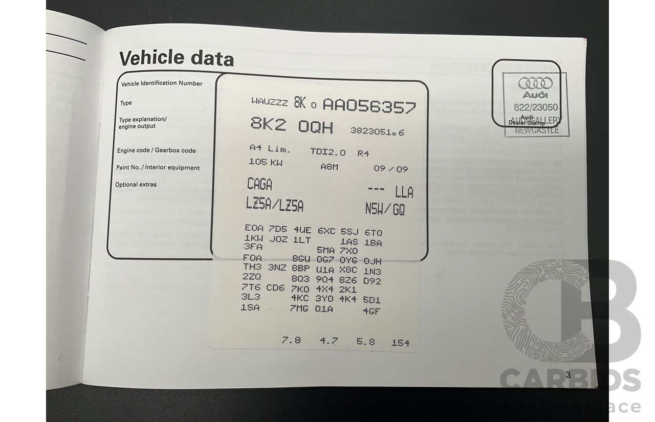 1/2010 Audi A4 2.0 TDI B8 (8K) 4d Sedan Deep Sea Blue Metallic Turbo Diesel 2.0L