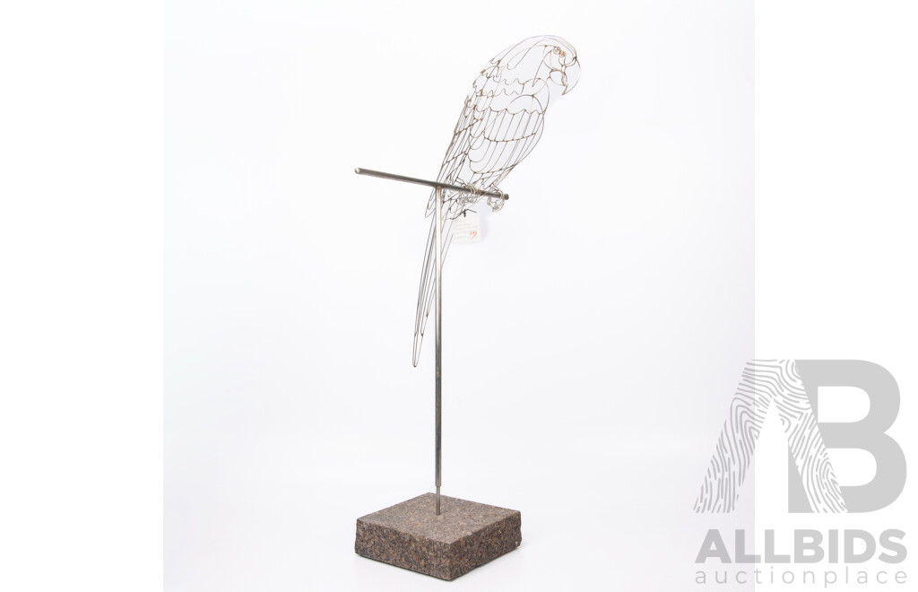 Rudy Kehkla, (20th Century, Canadian, 1956-2021), Wire Work Parrot, Wonderful Original Wire & Stone Sculpture, Approx Total Height 86 cm