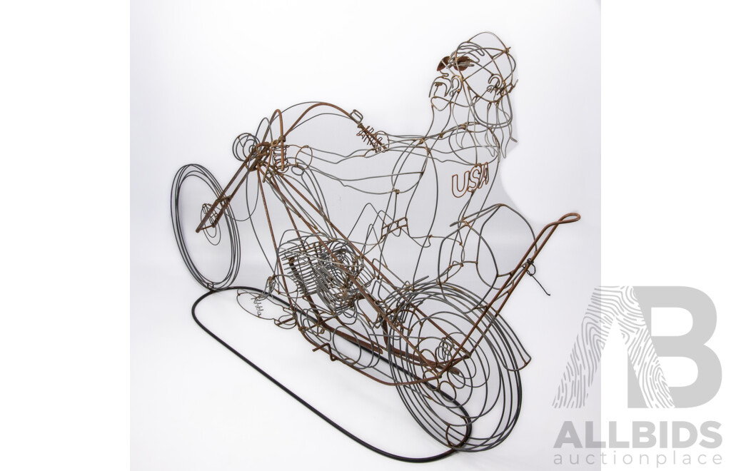Rudy Kehkla, (20th Century, Canadian, 1956-2021), Wire Work Easy Rider, Wonderful Original Wire Sculpture, Approx Height to Top of Rider's Head 67 cm