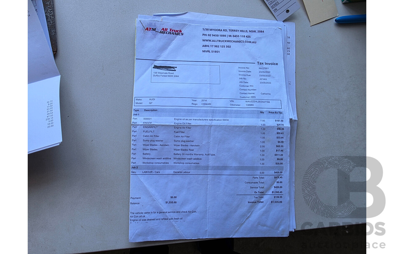 04/2014 Audi Q7 3.0 TDI S-Line Quattro (AWD) MY14 4D Wagon Black Turbo Diesel 3.0L (180kW) - 7 Seats