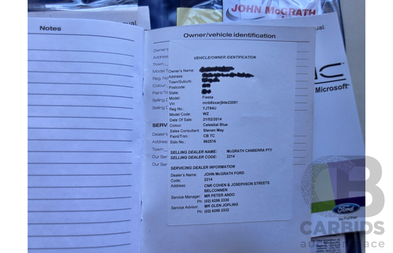 1/2014 Ford Fiesta Sport WZ 5d Hatchback Blue Turbo 1.0L