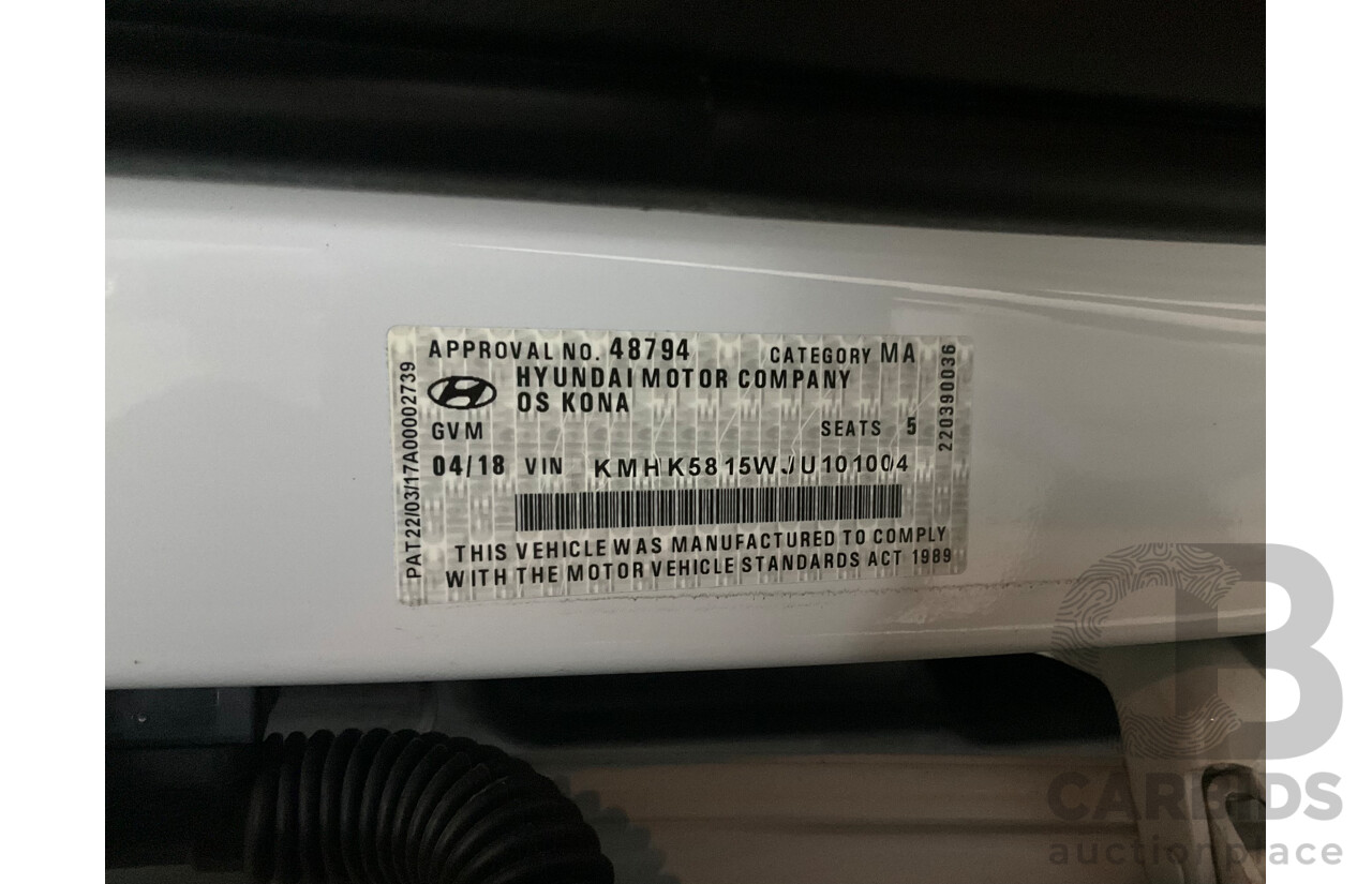 03/2018 Hyundai Kona Highlander (AWD) OS 4d Wagon Chalk White Turbo 1.6L