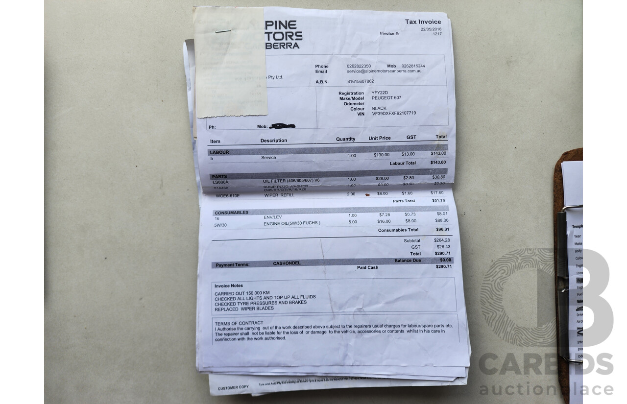 1/2005 Peugeot 607   4d Sedan Black 2.9L