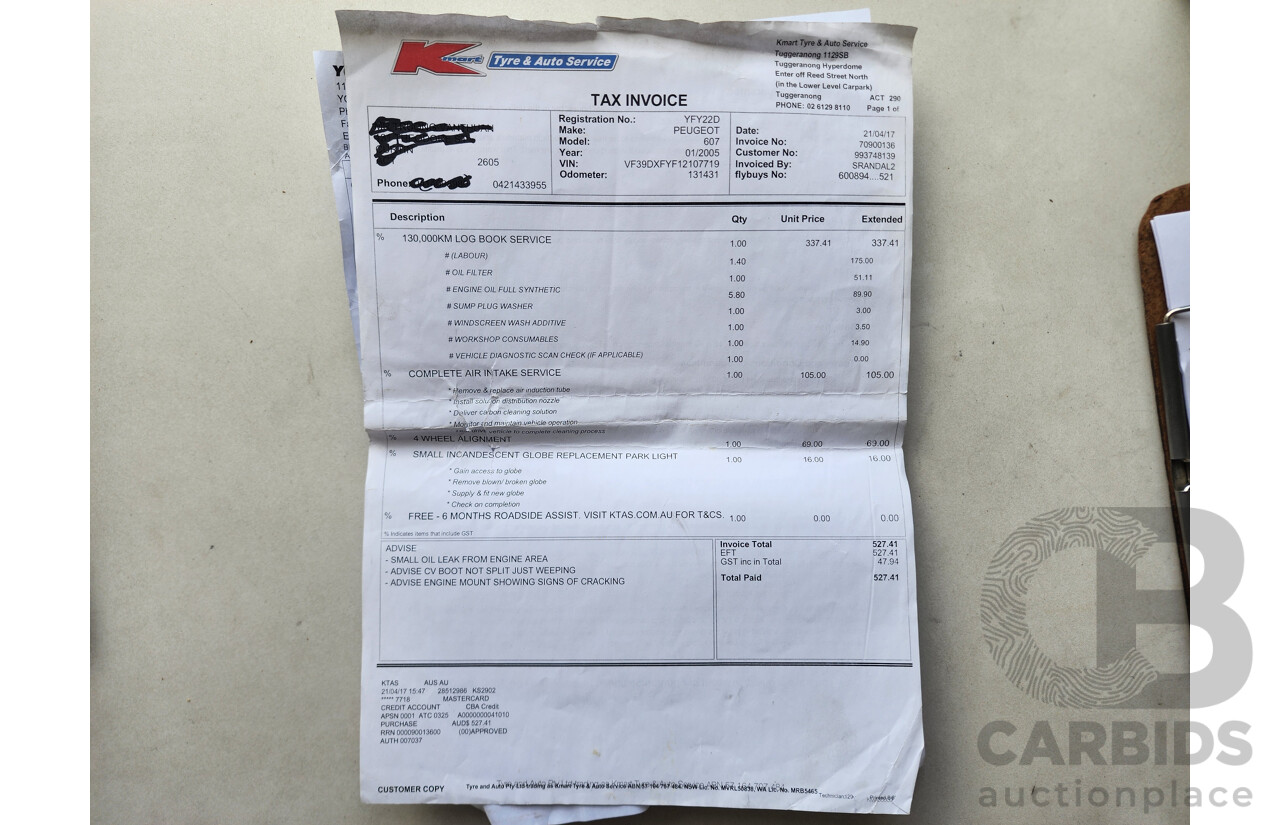 1/2005 Peugeot 607   4d Sedan Black 2.9L