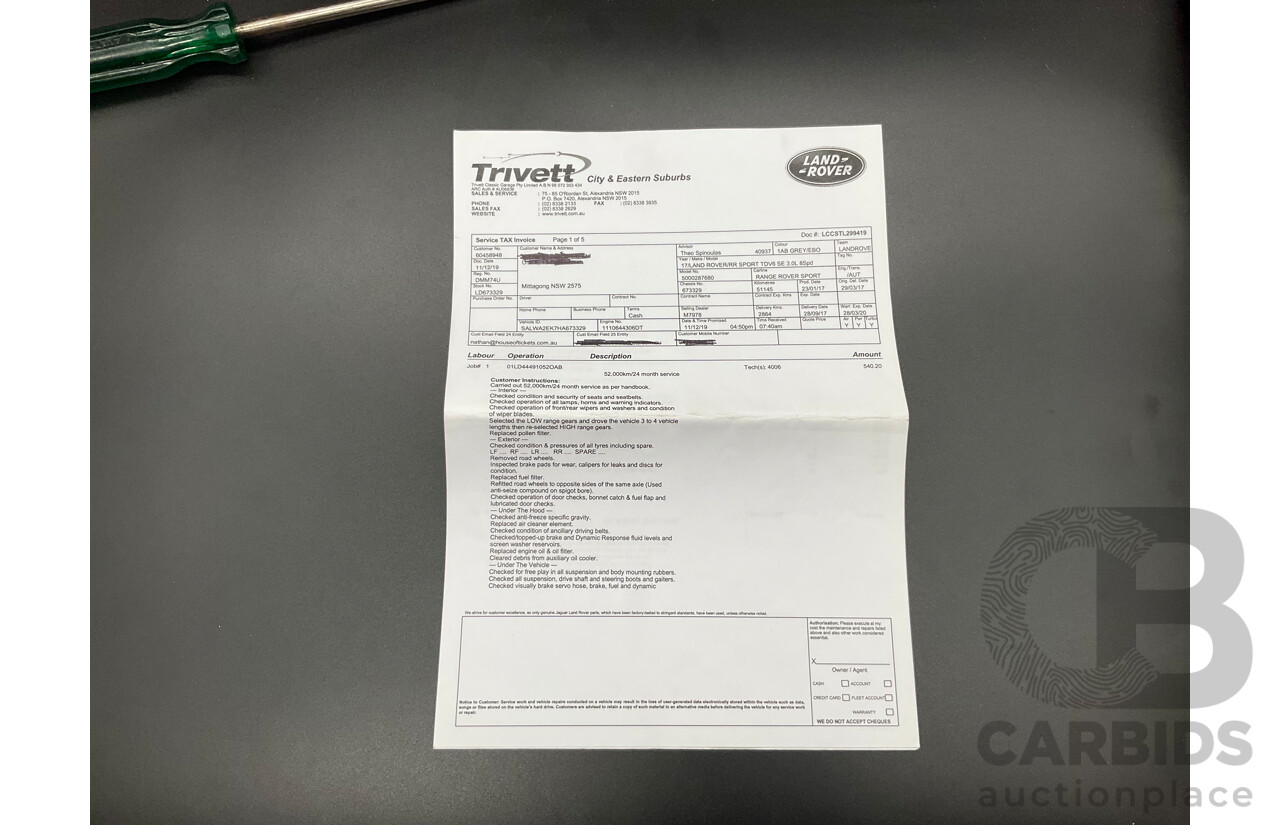 03/2017 Land Rover Range Rover Sport 3.0 TDV6 SE (AWD) LW MY17 4d Wagon Corris Grey Metallic Turbo Diesel 3.0L