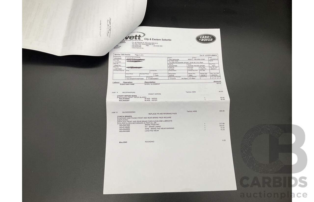 03/2017 Land Rover Range Rover Sport 3.0 TDV6 SE (AWD) LW MY17 4d Wagon Corris Grey Metallic Turbo Diesel 3.0L