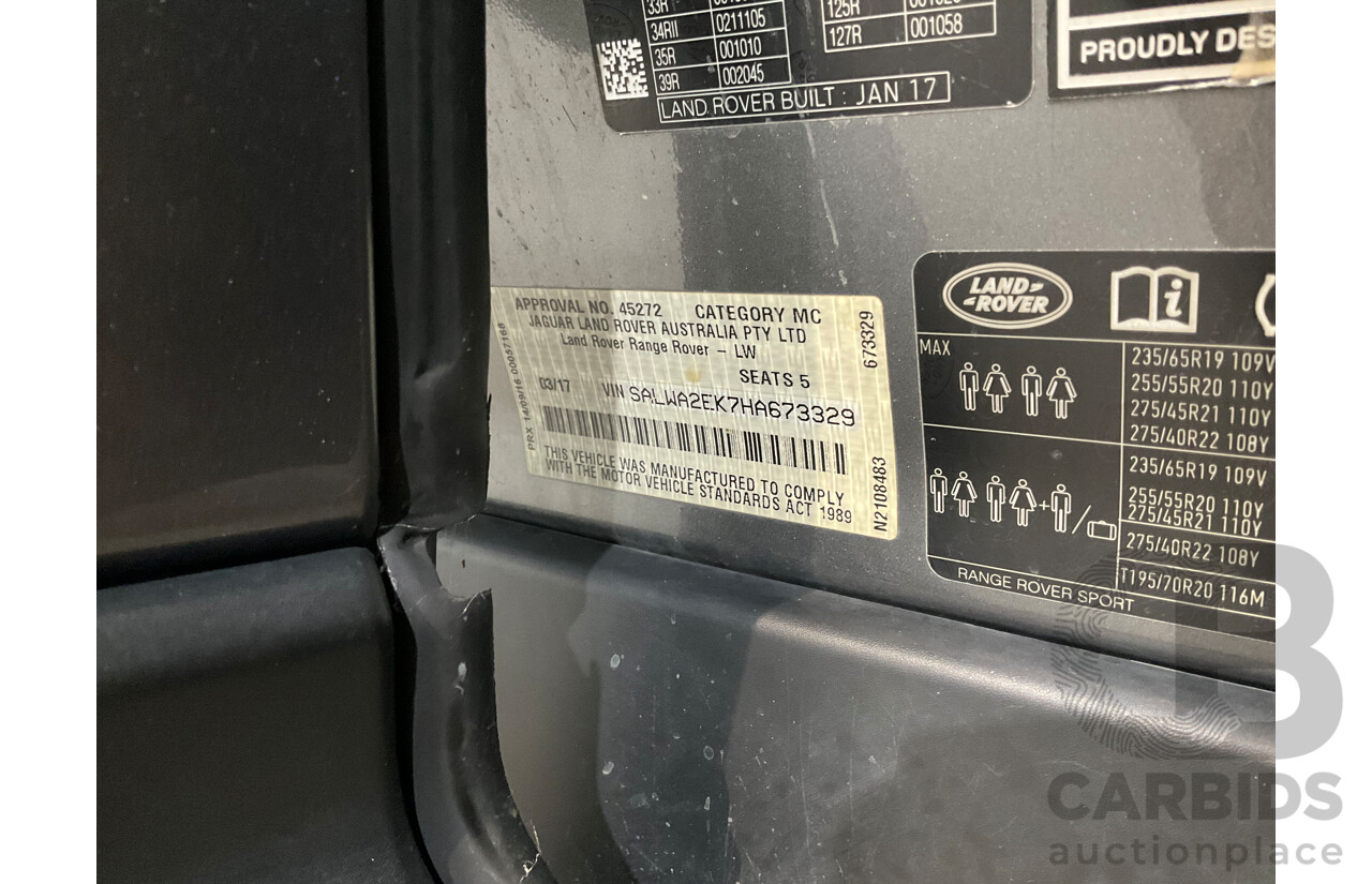 03/2017 Land Rover Range Rover Sport 3.0 TDV6 SE (AWD) LW MY17 4d Wagon Corris Grey Metallic Turbo Diesel 3.0L
