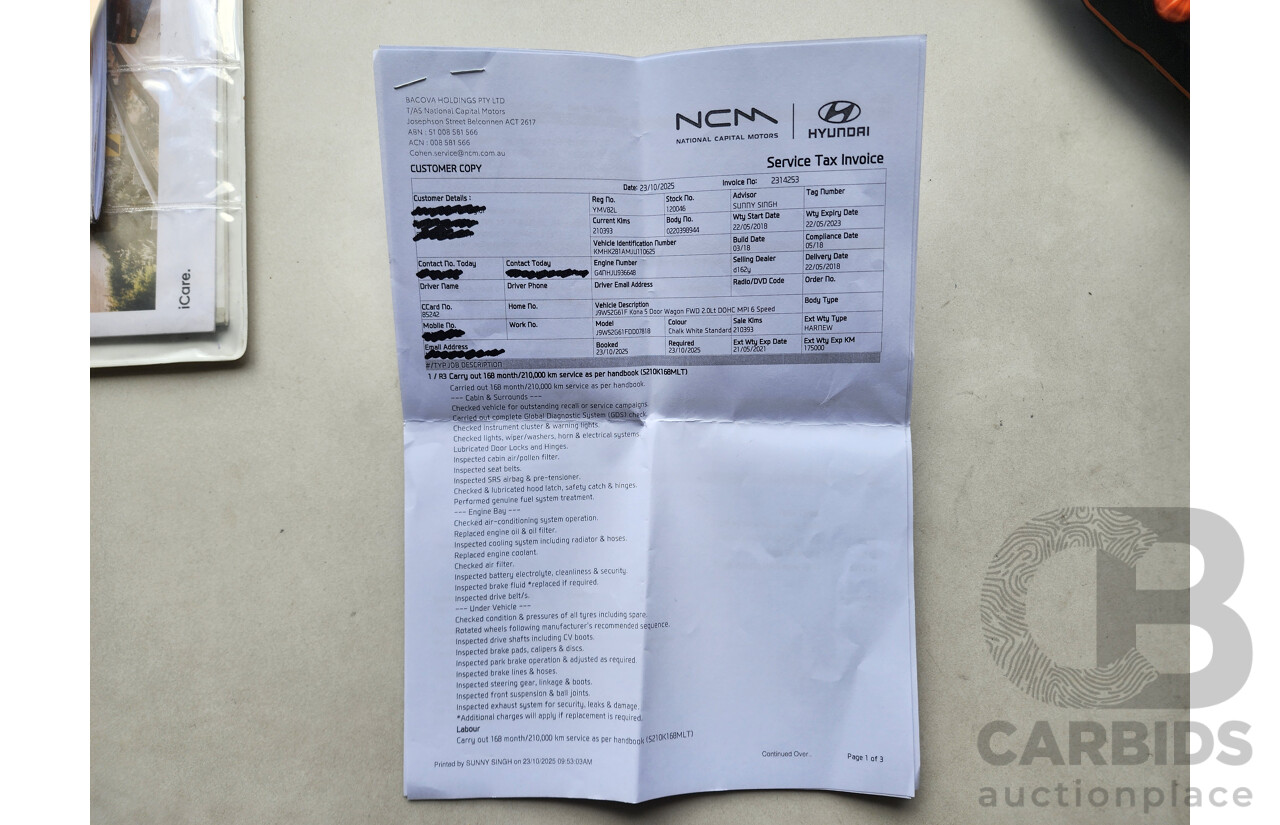 5/2018 Hyundai Kona Active (fwd) OS MY18 4d Wagon White 2.0L