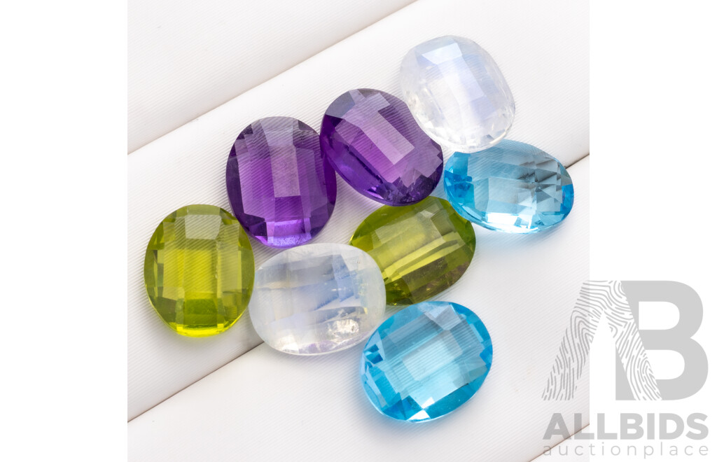 collection of (8) Amethyst, Moonstone, Topaz & Peridot Oval Faceted Gemstones, 9.35ct