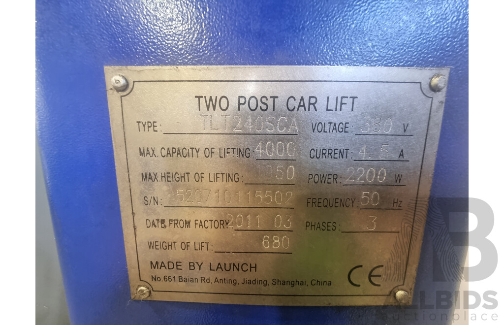 03/2011, Launch, Two-Post 4000KG Asymmetric Car Hoist