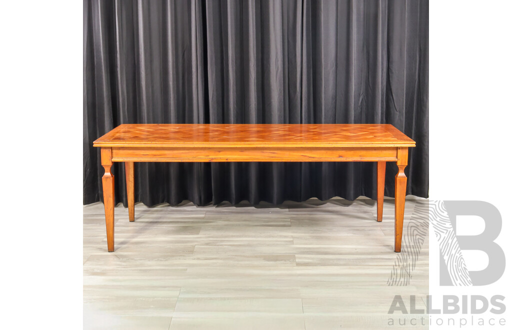 Elm Marquetry Top Dining Table with  Eight Upholstered High Back Chairs