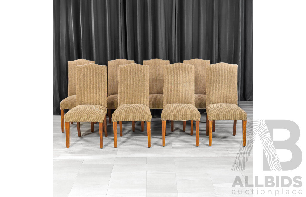 Elm Marquetry Top Dining Table with  Eight Upholstered High Back Chairs