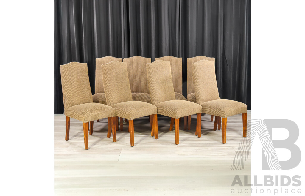 Elm Marquetry Top Dining Table with  Eight Upholstered High Back Chairs