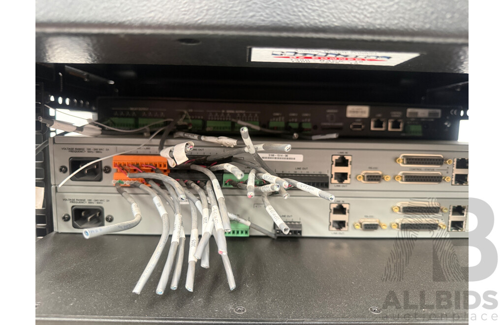 Rack Cabinet Containing Digital Media System - CP3N (3 Series Control System) + Converge Pro 880 + Converge Pro VH20 + Crestron DMPS3-300-C + 5x Switched CDU