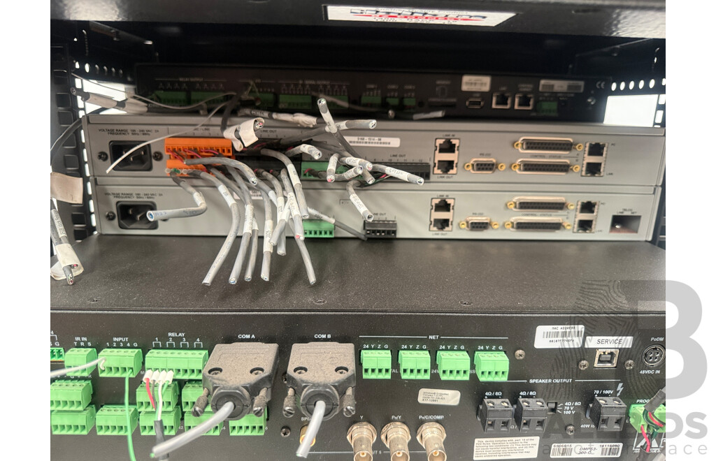 Rack Cabinet Containing Digital Media System - CP3N (3 Series Control System) + Converge Pro 880 + Converge Pro VH20 + Crestron DMPS3-300-C + 5x Switched CDU