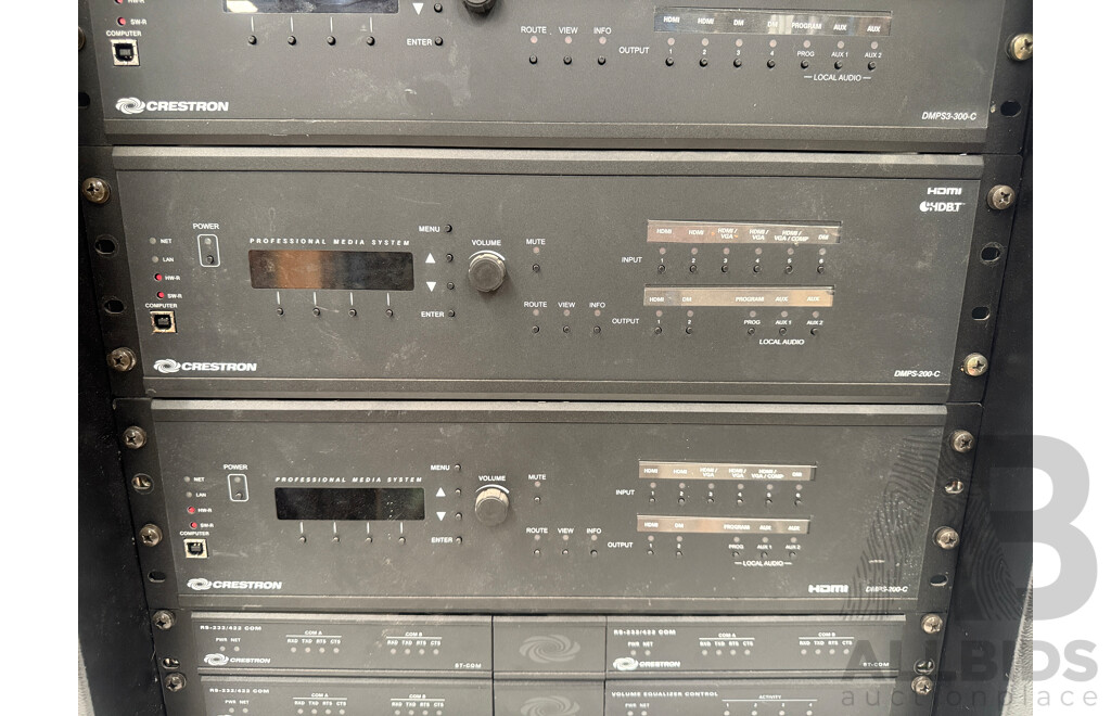 Hallam Rack Cabinet Containing Digital Media System - DMPS3-300-C + DMPS-200-C + ST-COM + C2N-VEQ4 + ST-COM