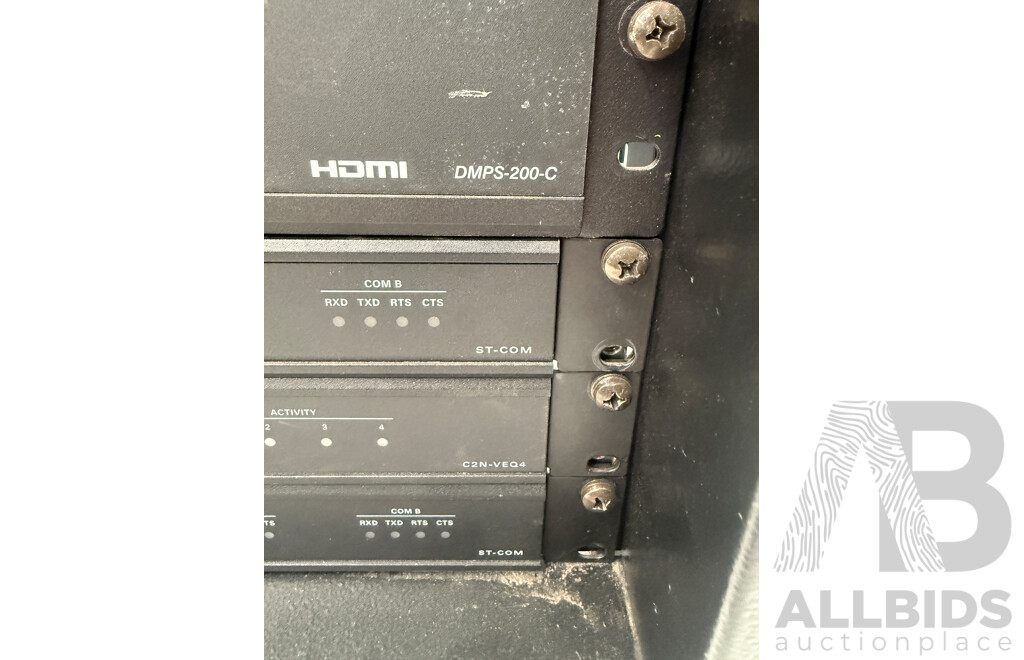 Hallam Rack Cabinet Containing Digital Media System - DMPS3-300-C + DMPS-200-C + ST-COM + C2N-VEQ4 + ST-COM