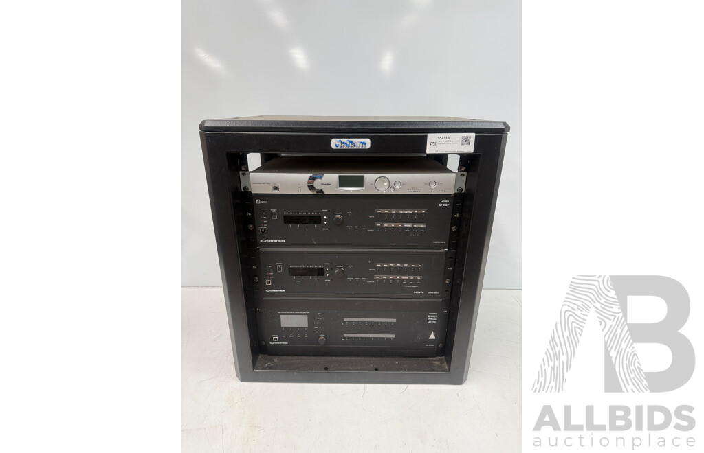 Hallam Rack Cabinet Containing Digital Media System - HD Conference VH20 VoIP End-point Device + 2x Crestron DMPS3-300-C + DM-MD8X8