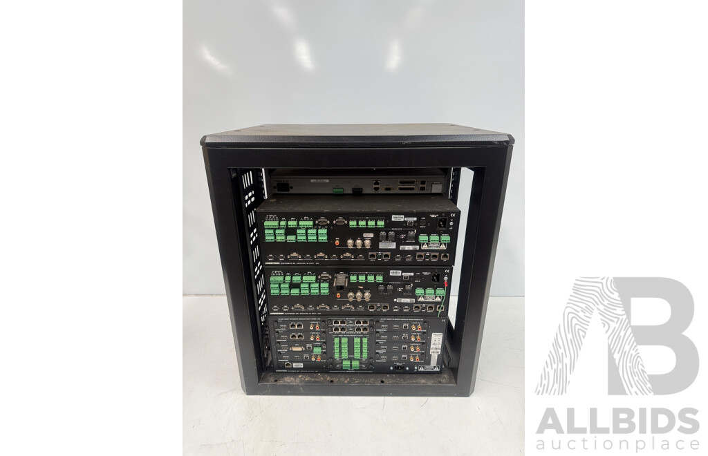 Hallam Rack Cabinet Containing Digital Media System - HD Conference VH20 VoIP End-point Device + 2x Crestron DMPS3-300-C + DM-MD8X8