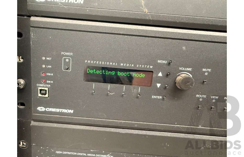 Hallam Rack Cabinet Containing Digital Media System - HD Conference VH20 VoIP End-point Device + 2x Crestron DMPS3-300-C + DM-MD8X8