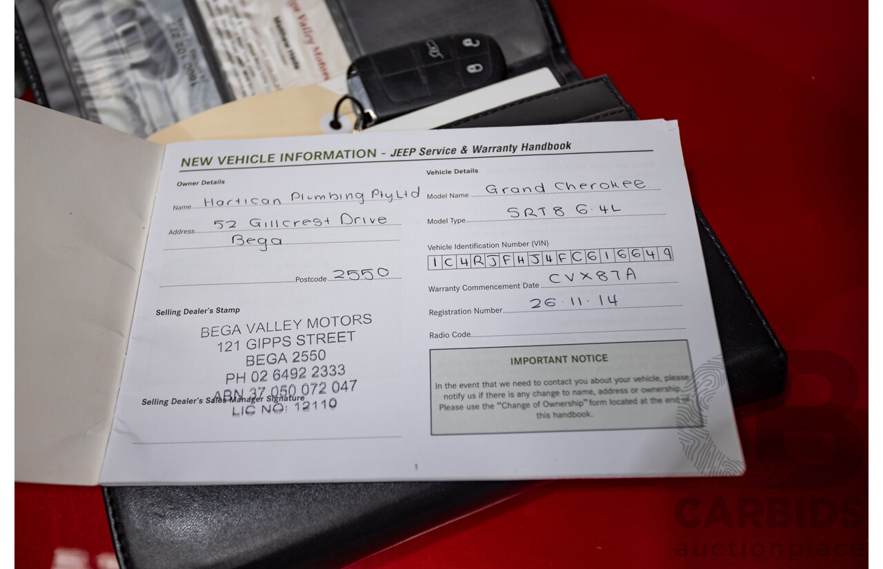 10/2014 Jeep Grand Cherokee SRT 8 (4x4) 4x4 WK MY15 4D Wagon Redline Pearl V8 6.4L
