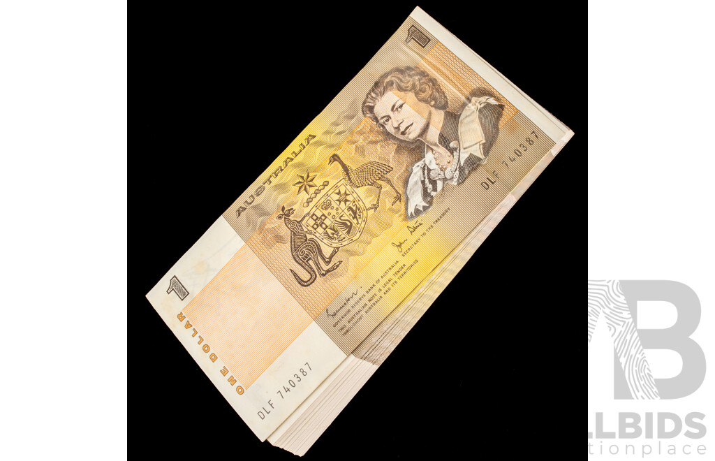 One Hundred Consecutive Australian 1982 UNC One Dollar Notes, Johnson/Stone R78, DLF 740387 - DLF 740486
