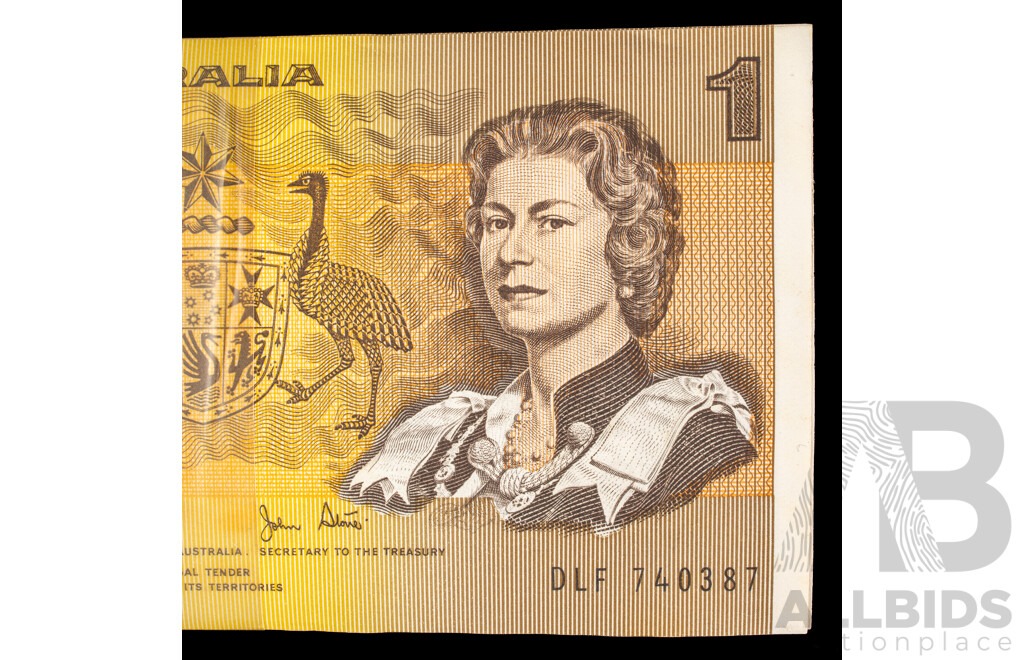 One Hundred Consecutive Australian 1982 UNC One Dollar Notes, Johnson/Stone R78, DLF 740387 - DLF 740486