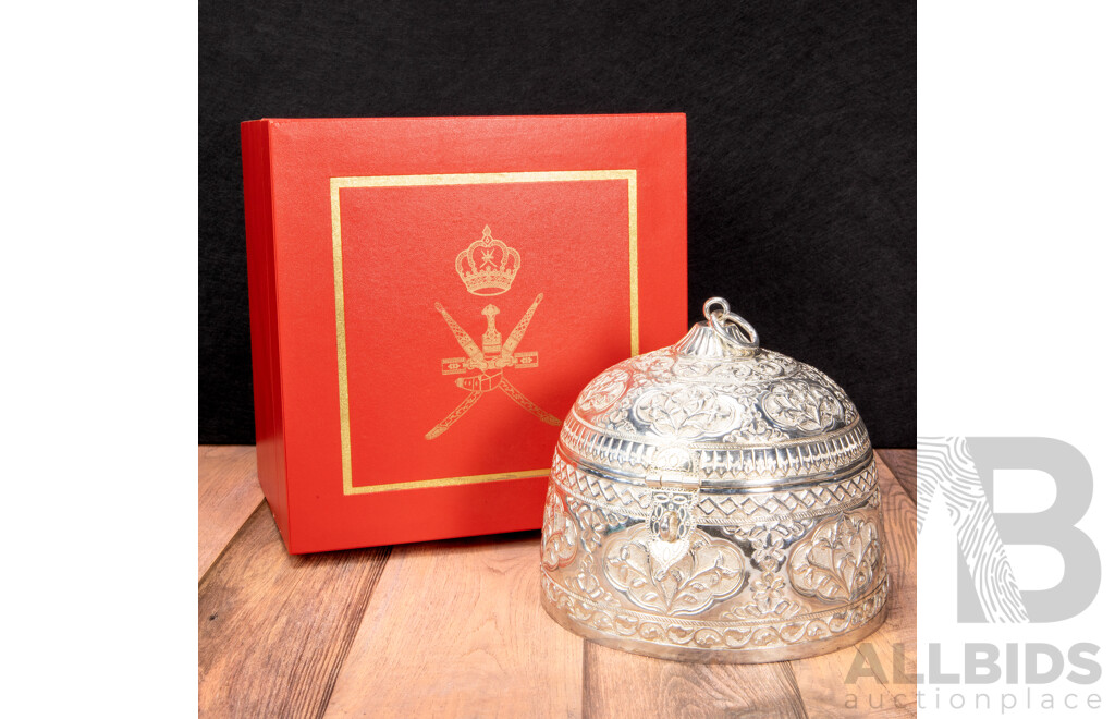 Omani Silver Dome-Form Jewellery Box with Presentation Case