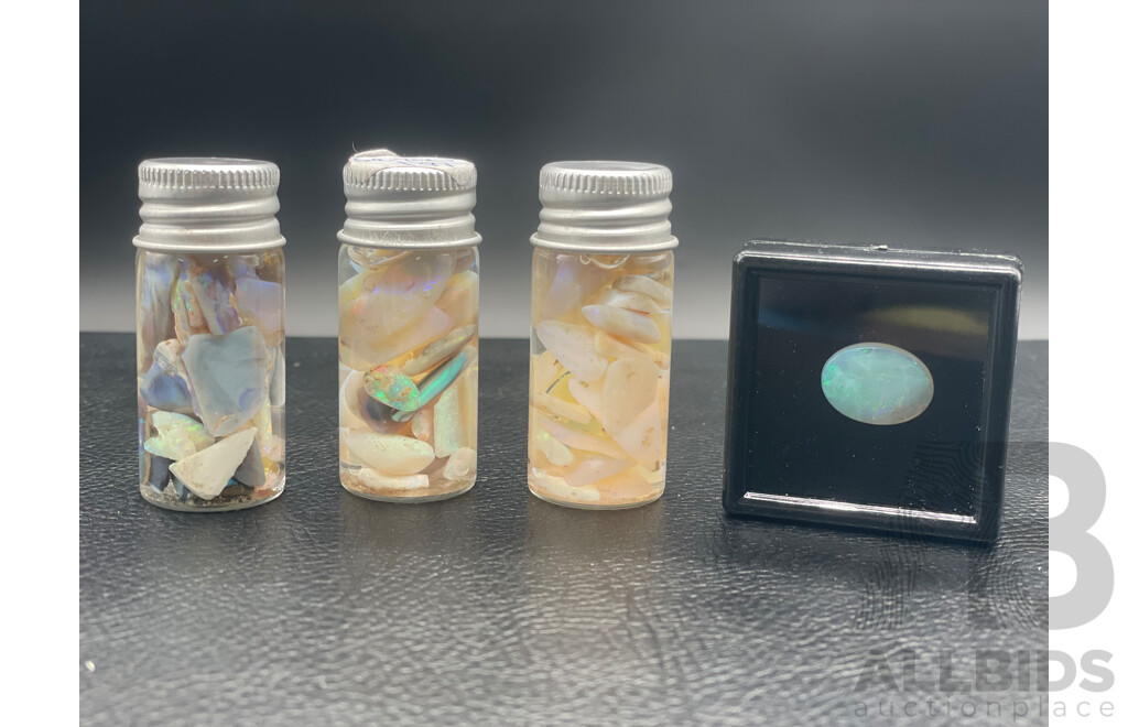 Lightning Ridge, Coober Pedy, Mintabie Opals (58TCW, 62TCW, 68TCW) and Australian Certified OPAL, 5.72ct  - Lot of 4