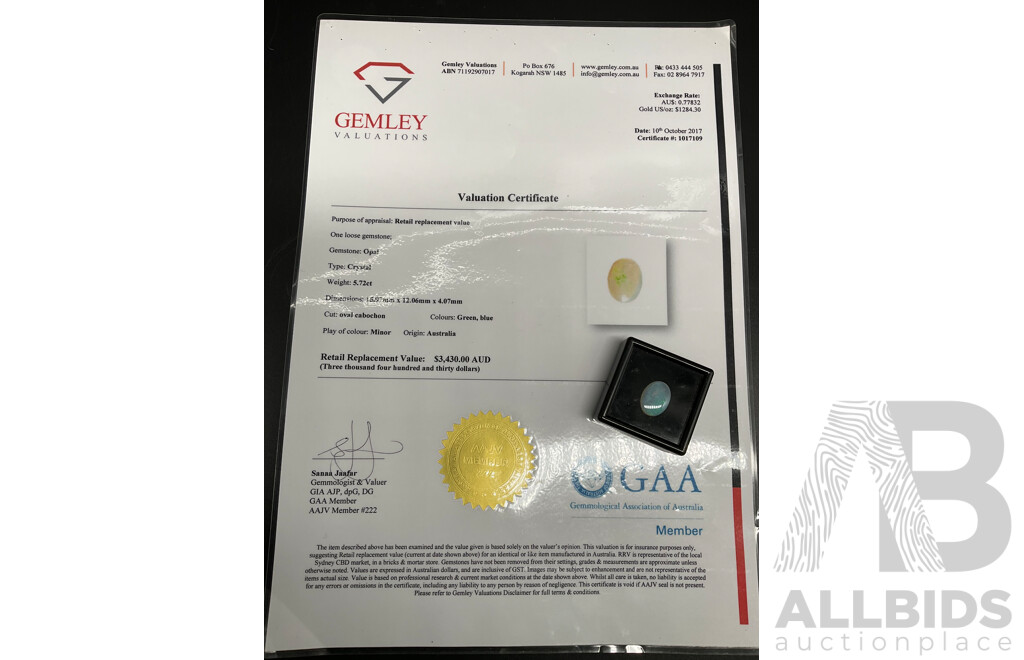 Lightning Ridge, Coober Pedy, Mintabie Opals (58TCW, 62TCW, 68TCW) and Australian Certified OPAL, 5.72ct  - Lot of 4