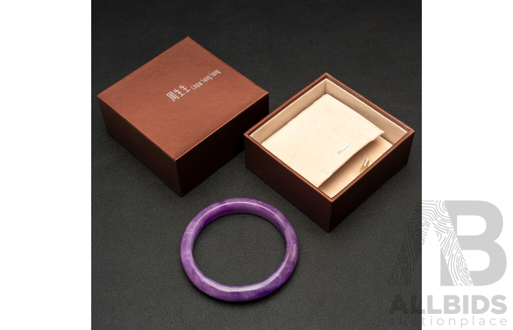 Chow Sang Sang Quality Traditional Chinese Carved Lavender Jade Bangle, 64mm
