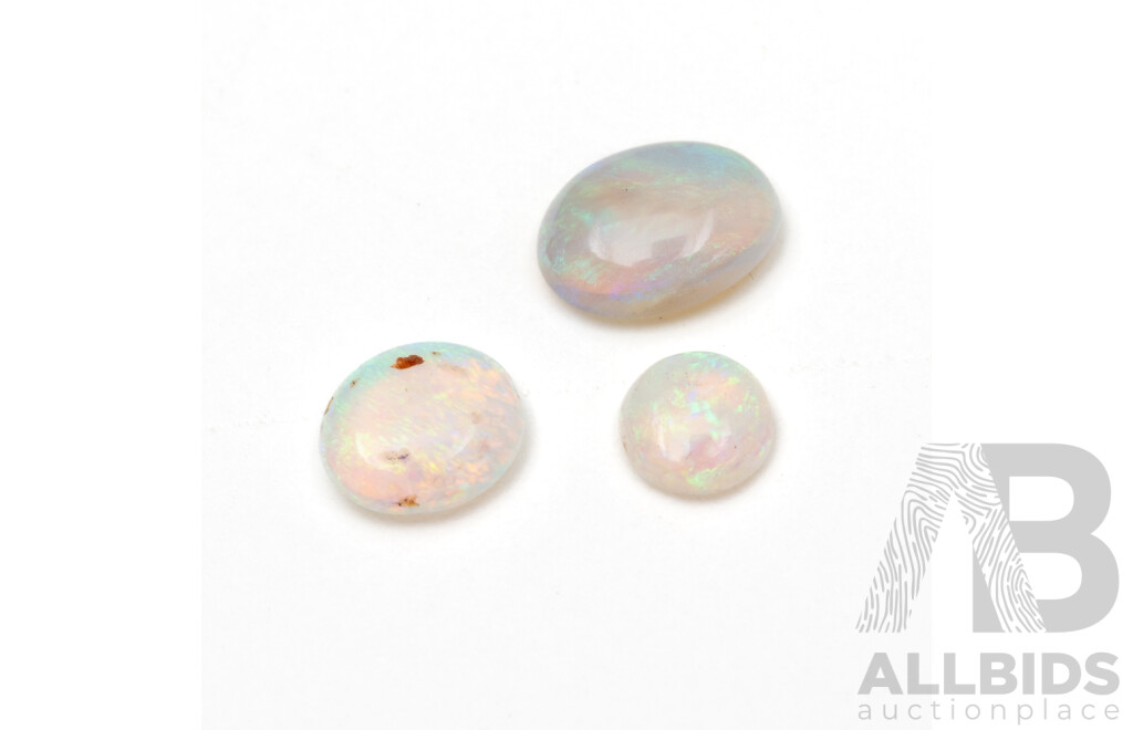 Australian Opal (3) Small Solid Cabochons, Oval & Round, Total 1.45ct