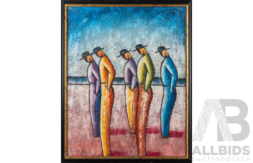 Artist Unknown, (20th Century), Five Men, Framed Contemporary Mixed Media, 65 x 53 cm (frame)