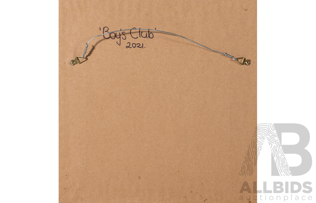 Richard Bogusz (20th Century, German-Born Australian, 1947-), Boys Club (2021), Wonderful Original Oil on Board, 35 x 35 cm (frame)