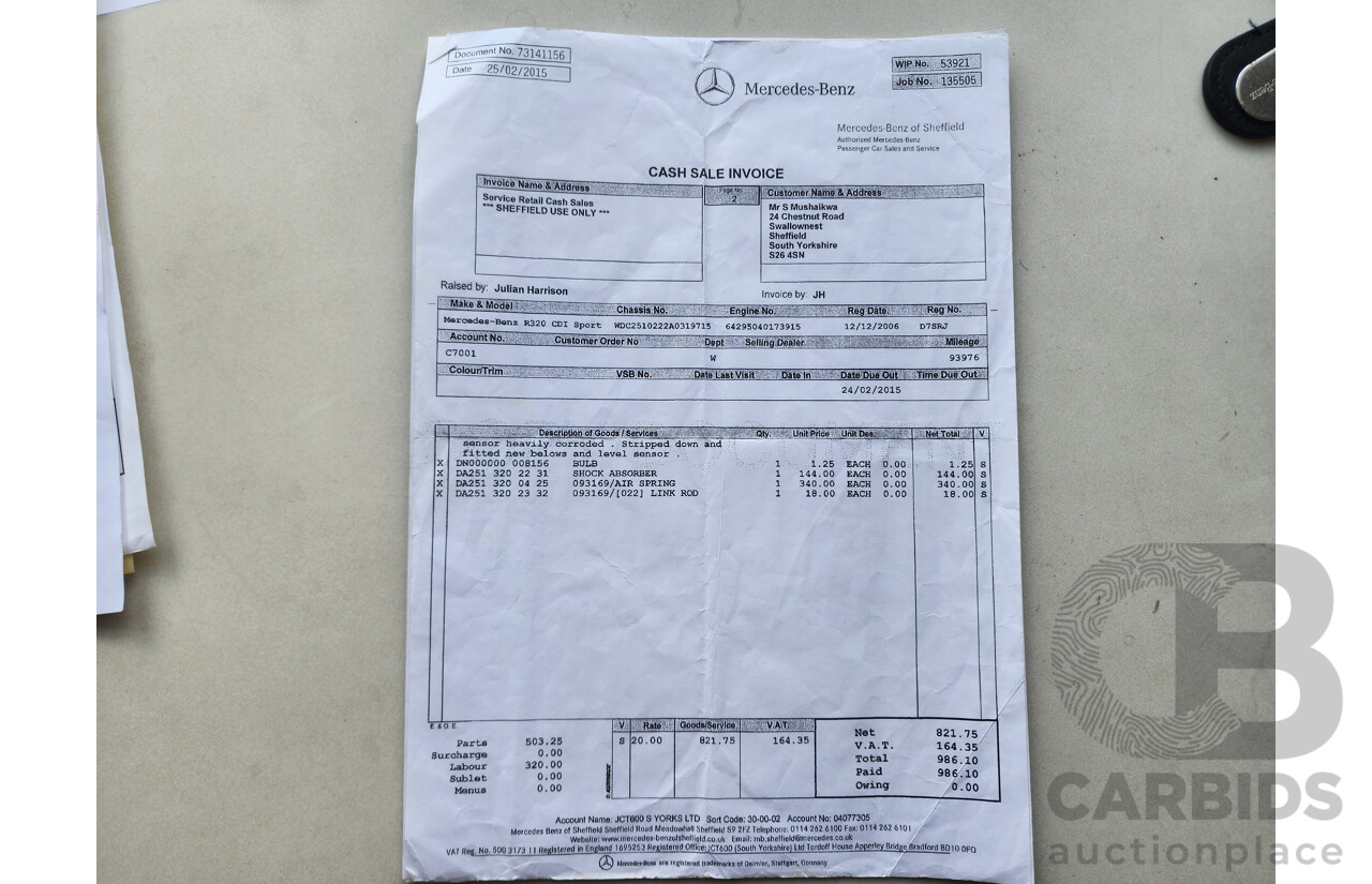 1/2006 Mercedes-Benz R 320 CDI (awd) 251 4d Wagon Silver 3.0L